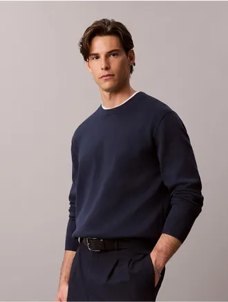 Calvin Klein Mens Tech Knit Relaxed Sweater - Blue - 2XL