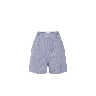 Elisabetta Franchi Korte Broeken, Dames, Blauw, XL, Katoen, Gestreept Stretch Katoenen Shorts