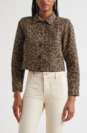 L'agence Marla Leopard Print Crop Cotton Jacket in Tan Multi Leopard at Nordstrom Rack, Size X-Large