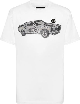Philipp Plein T-shirt met Ronde Hals Racing - Heren - T-shirts - Wit - XL - Katoen - Tops