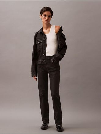 Calvin Klein Womens Coated High Rise Straight Fit Jeans - Black - 24