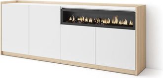 Skraut Home Aparador efecto madera blanco roble 210x37x80cm chimenea efecto fuego