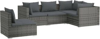 vidaXL Set De Muebles De Jard&iacute;n 5 Pzas Y Cojines Rat&aacute;n Sint&eacute;tico Gris Vidaxl