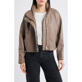 AllSaints Ryder Crop Leather Jacket in Mocha Brown at Nordstrom, Size Medium