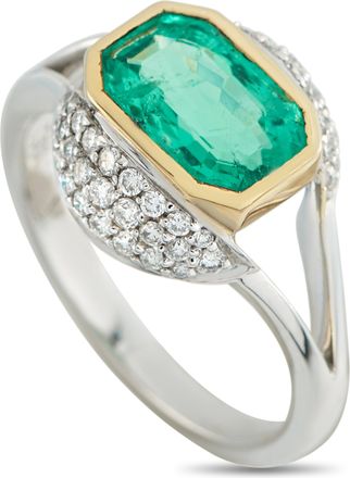 Luxury Bazaar 18K White Gold 0.36ct Diamond and Emerald Ring MF38-050726