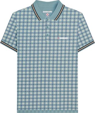 Lambretta Heren SS25 Geometrisch Big & Tall Polo Shirt (Rookblauw)