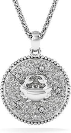 The Diamond Store Zodiac Cancer Necklace Medallion Lab Grown 0.02ct in 925 Silver