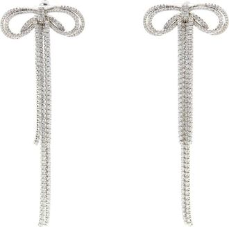 Self Portrait Double Crystal Bow Earrings - Dames - Oorbellen - Grijs - ONE Size - Accessoires