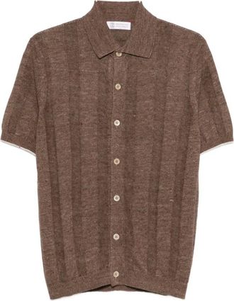 Brunello Cucinelli Brunello Cucinelli, Cardigans, male, Brown, Size: 2XL Polo Short-Sleeved Linen and Cotton Shirt