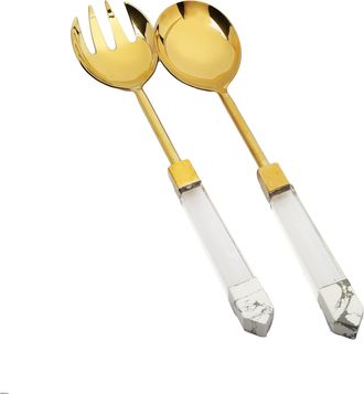 Classic Touch Set of 2 Stainless Steel Salad Servers with Dust Acrylic Handles