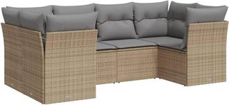 vidaXL Juego De Sof&aacute;s Jard&iacute;n Con Cojines 6 Pzas Rat&aacute;n Sint&eacute;tico Beige Vidaxl