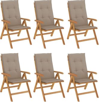vidaXL Sillas Plegables Reclinables Con Cojines, 6 Unidades, Madera Maciza De Teca. Vidaxl