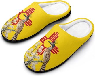 Generic New Mexico Flag Roadrunner And Yucca Mens Slippers Memory Foam Winter Warm Sandals Slip On House Shoes Size 7-14