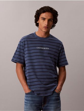 Calvin Klein Jeans Calvin Klein Mens Striped Logo Easy Tee - Blue - 2XL