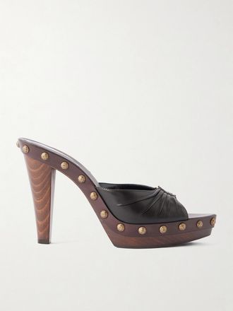 Saint Laurent Mule In Pelle Con Decorazioni Babylone - Marrone