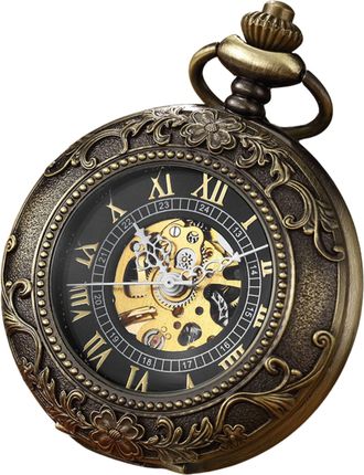 Infinity Leather Vintage bronzen mechanisch legering skelet half jacht zakhorloge