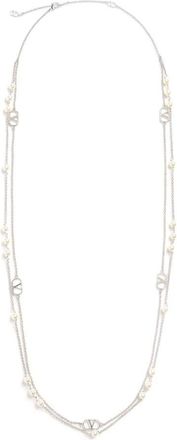 Valentino Garavani Metalen en parels ketting met VLogo Signature - Heren - Kettingen - Grijs - ONE Size - Accessoires