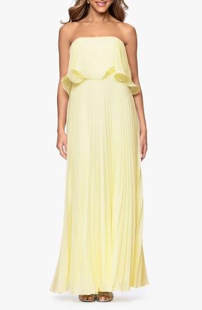 Betsy & Adam Pleated Strapless Chiffon Gown in Butter at Nordstrom, Size 8