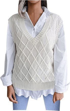 Generic HUIFUAO Sleeveless Sweater Tops for Women Black Cable Knitted Waistcoats Jumpers Basic Pullover Soft Lightweight Tank Tops Gilets (Z03-White, M)