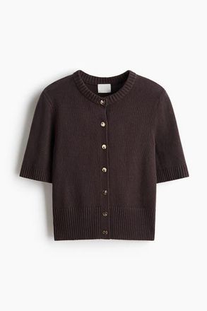 H&M Short-sleeved Cardigan in Dark Brown at Nordstrom, Size Xx-Small