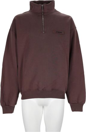 Jacquemus Brown Quarter-Zip High-Collar Cotton Sweatshirt
