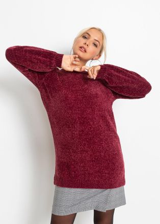 Bonprix Longpullover BONPRIX Chenille-Longpullover, Damen, Gr. 48/50 (XL), rot (ahornrot), Obermaterial: 100% Polyester, bequem, Pullover Longpullover, aus Ch