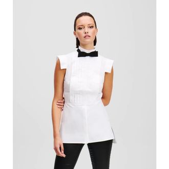 Karl Lagerfeld Tops, Dames, Wit, S, Katoen, One Sleeve Bow Poplin Blouse
