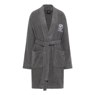 Carlo Colucci Badjas met borduring - Dames - Badjassen - Grijs - XL - Katoen - Nachtkleding