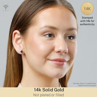 MAX + STONE 14k Yellow or White Gold 6mm Roped Halo Gemstone Round Stud Earrings