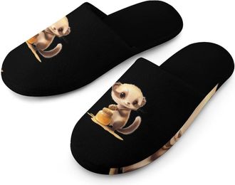 Generic Cute Ferret And Honey Mens Cozy House Slippers Winter Warm Shoes with Anti-Slip Sole for Travel Indoor Outdoor