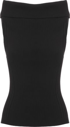 D.exterior Black Wide Neck Ribbed Viscose Tank Top