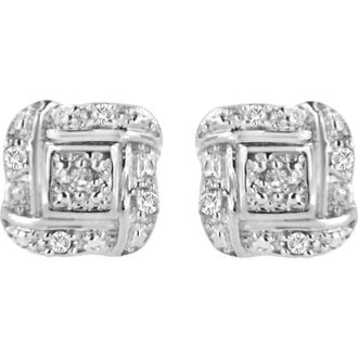 House of Brilliance Silver Round Diamond Square Stud Earrings in White at Nordstrom