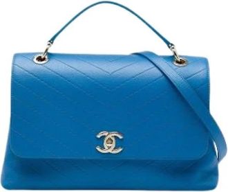 Chanel Pre-owned Top Handle Flap Bag - Dames - Vintage Handtas - Blauw - ONE Size - Leer - Vintage