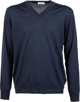 Paolo Pecora Maglione con scollo a V - Heren - V-hals truien - Blauw - XL - Wol - Truien & Vesten
