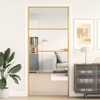 Berkfield Home Interior Door Slim Golden 93x201.5 cm Tempered Glass & Aluminium in Black