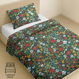 KASANOVA Parure copripiumino 1 piazza e mezza fiori verde cotone