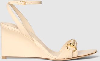 Gucci Womens Donna Wedge Sandal, Gold, Leather