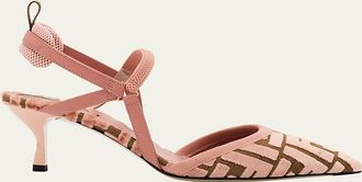 Fendi Colibri FF Tapestry Slingback Kitten-Heel Pumps