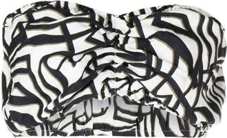 Bambah geometric-print bandeau top - women - Linen/Flax - L - Black