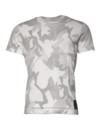 Dolce & Gabbana White Gray Camouflage Cotton Crew Neck Mens T-shirt