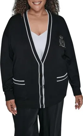 Karl Lagerfeld Varsity Cardgian in Black/soft White at Nordstrom, Size 3X