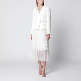 Self Portrait Boucl&eacute; shawl-collar midi dress in cream
