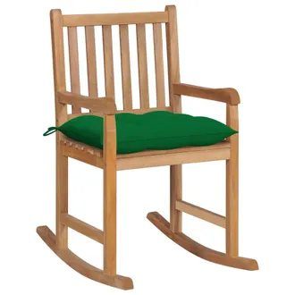 vidaXL Vidaxl - Sedia A Dondolo Con Cuscino Verde In Legno Di Teak