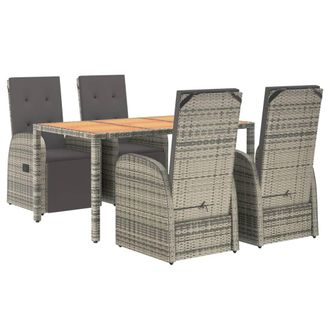 vidaXL Set Comedor De Jard&iacute;n 5 Piezas Con Cojines Rat&aacute;n Sint&eacute;tico Gris Vidaxl