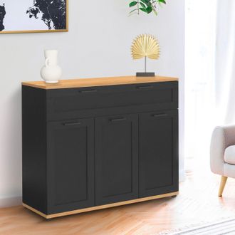 IDMarket Idmarket - Vito Aparador De 3 Puertas Con 1 Caj&oacute;n Negro Y Tapa De Madera De 100 Cm