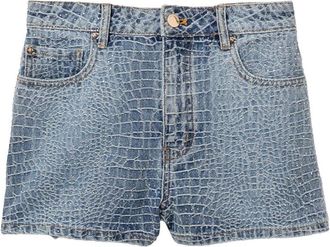 Self Portrait Rhinestone Croc Effect Denim Shorts