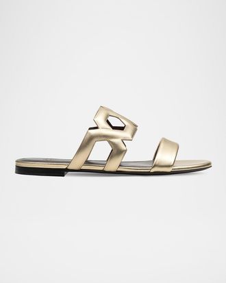 Bougeotte Metallic Link Flat Slide Sandals