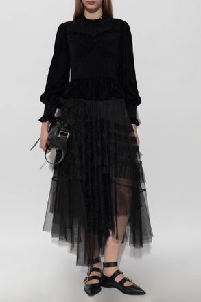 AllSaints Velour Top Juno, Womens, Black