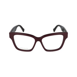 Gucci Glasses, female, Red, Size: 55 MM Burgundy Transparent Eyeglasses Gg1302O Style