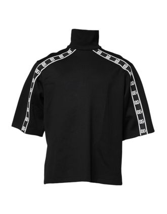 Dolce & Gabbana Mens Black Cotton Dg Print Turtleneck T-Shirt Nylon
